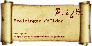Preininger Áldor névjegykártya